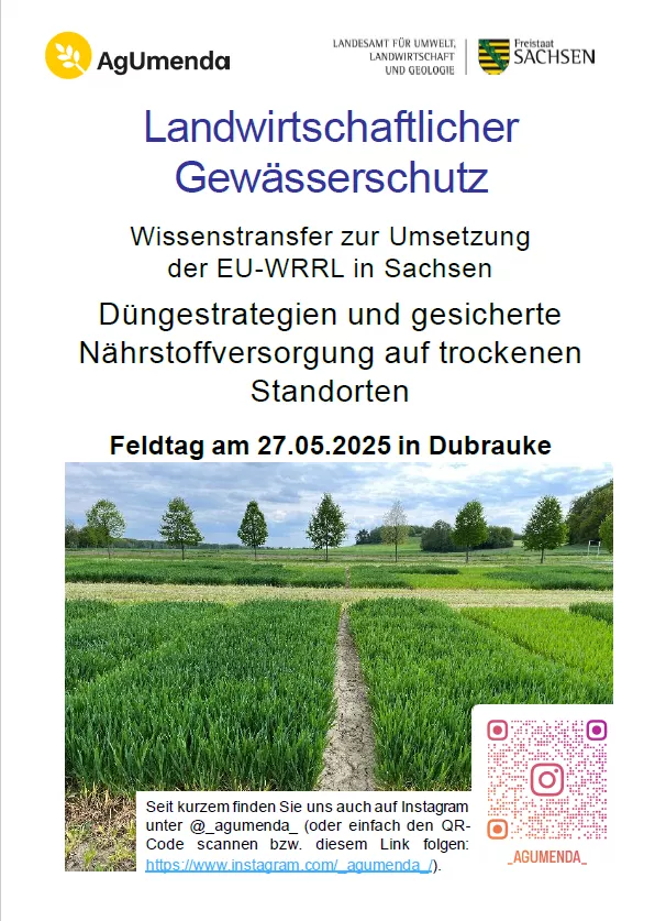 Titelbild für Landwirtschaftlicher Gewässerschutz Wissenstransfer zur Umsetzung der EU-WRRL in Sachsen