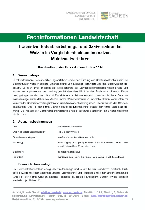 Titelbild für Extensive Bodenbearbeitungs- und Saatverfahren im Weizen im Vergleich mit einem intensiven Mulchsaatverfahren