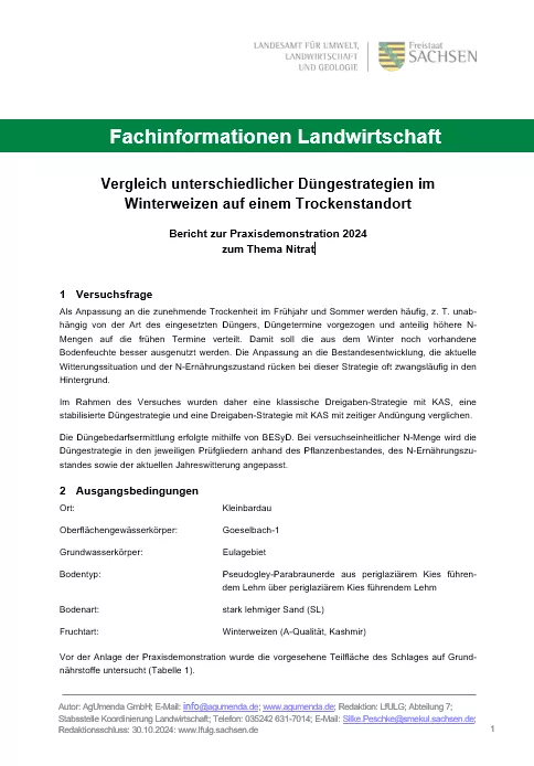 Titelbild für Vergleich unterschiedlicher Düngestrategien im Winterweizen auf einem Trockenstandort