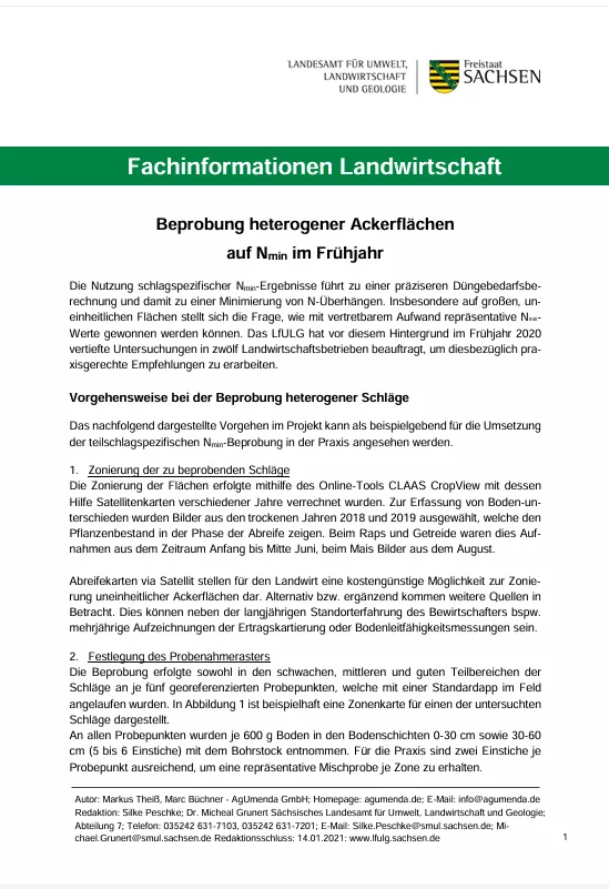 Titelbild für Beprobung heterogener Ackerflächen auf Nmin im Frühjahr